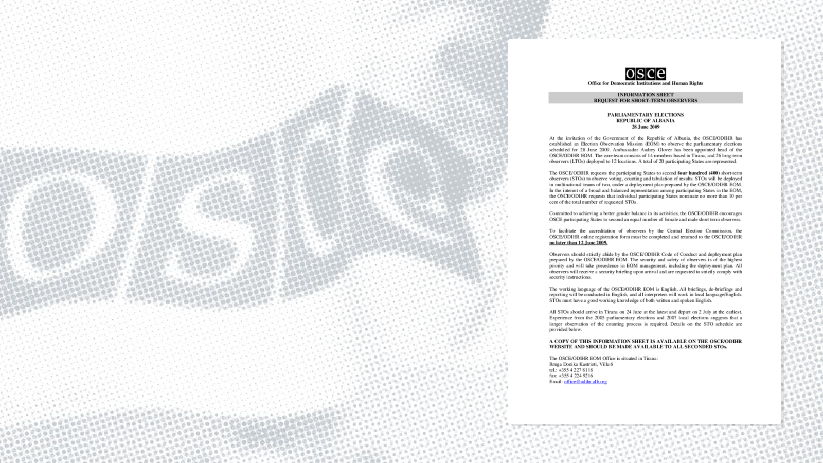 Request for short-term observers