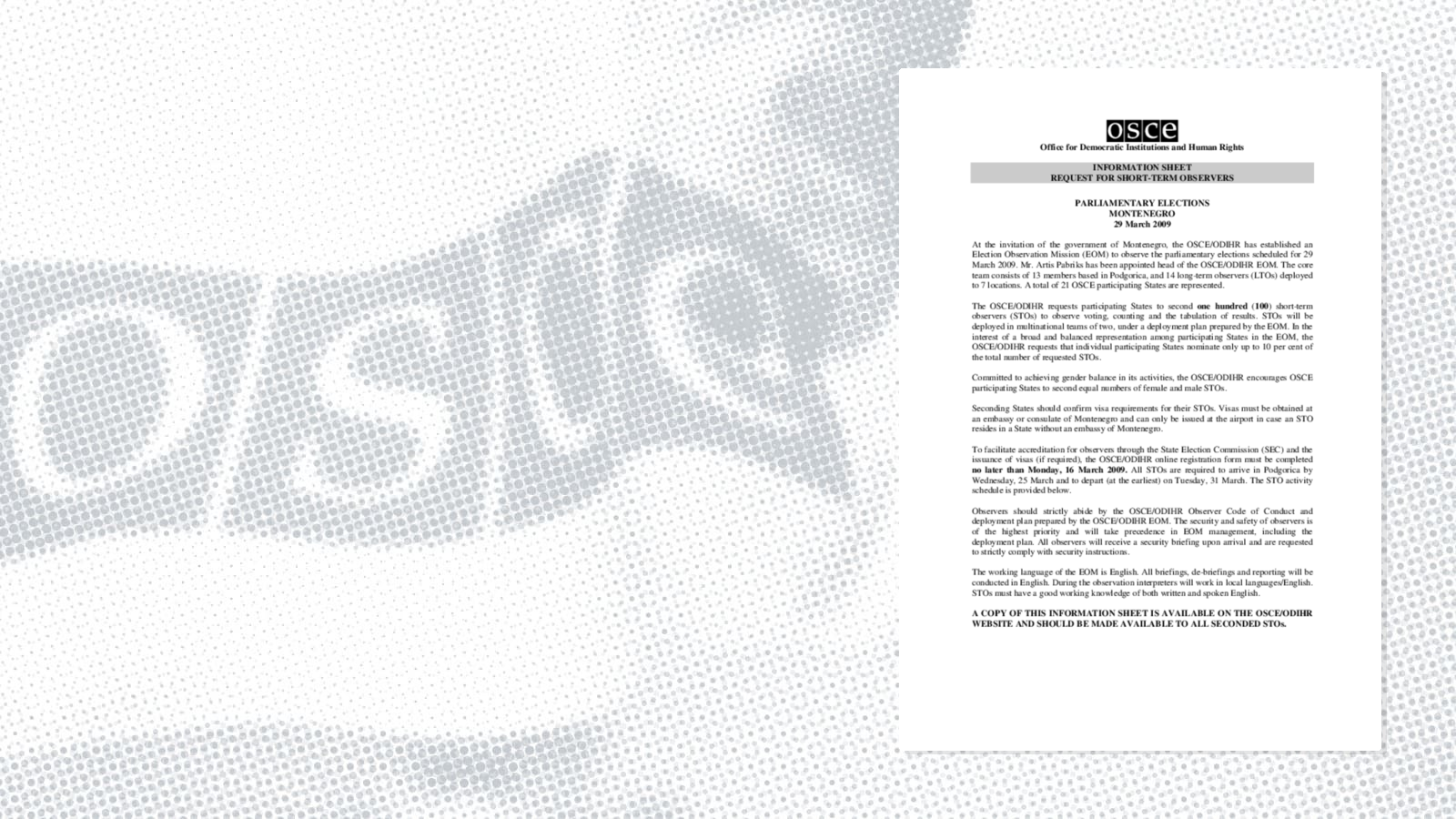 Request for short-term observers