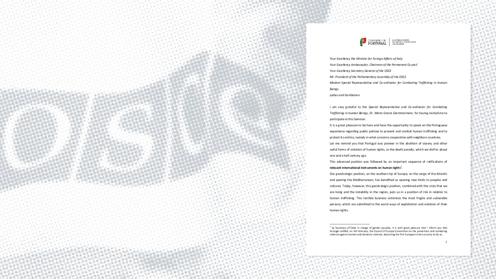 Opening remarks by Teresa Morais, Portugal's Secretary of State for Parliamentary Affairs and Equality Opening remarks by Teresa Morais, Portugal's Secretary of State for Parliamentary Affairs and Equality