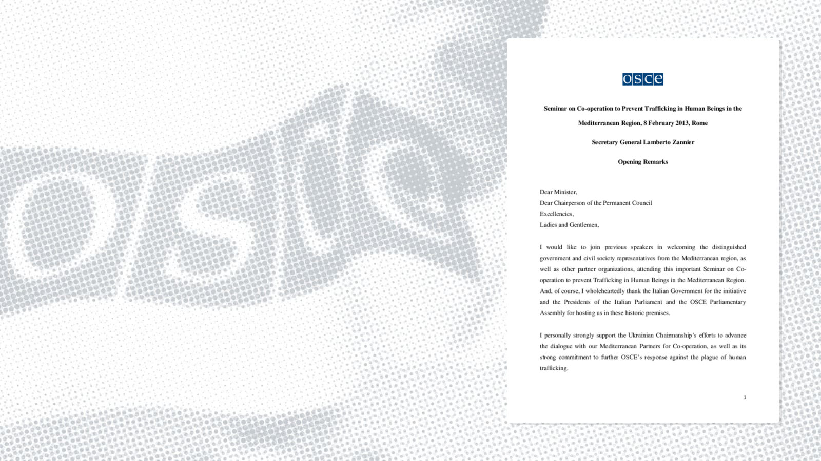 Opening Remarks by Secretary General Lamberto Zannier