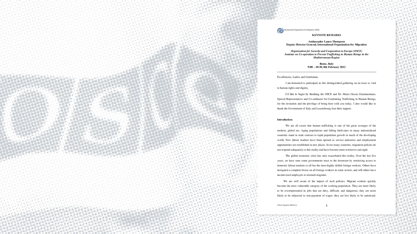 Keynote remarks by Ambassador Laura Thompson Keynote remarks by Ambassador Laura Thompson