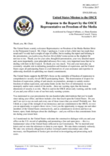 Statement by the Delegation of the United States of America in response to the report by the OSCE Representative on Freedom of the Media, Mr. Harlem Désir