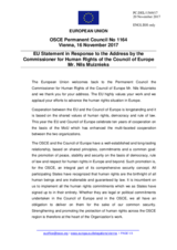 Statement by the Estonian EU Presidency in response to the address by the Commissioner for Human Rights of the Council of Europe, H.E. Nils Muižnieks