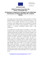 Statement by the Estonian EU Presidency in response to the report by the High Commissioner on National Minorities, Ambassador Lamberto Zannier