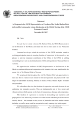 Statement by the Delegation of Armenia in response to the report by the OSCE Representative on Freedom of the Media, Mr. Harlem Désir