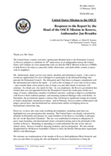 Statement by the Delegation of the United States of America in response to the report by the Head of the OSCE Mission in Kosovo, Ambassador Jan Braathu