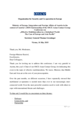 Keynote speech by OSCE Secretary General at the Conference on Effective Multilateralism in a globalized world 