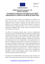 Statement by the Austrian EU Presidency in response to the report by the OSCE Representative on Freedom of the Media, Mr. Harlem Désir