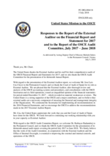 Statement by the Delegation of the United States of America in response to the Financial Report and Financial Statements for the Year Ended 31 December 2017 and the Report of the External Auditor