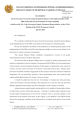 Statement by the Delegation of Armenia in response to the presentation by the Secretary General of the Annual Evaluation Report on the Implementation of the 2004 OSCE Action Plan for the Promotion of Gender Equality