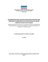 Recommendations on Protecting Media Freedom and Freedom of Expression in the Regulation of Online Content in South East Europe