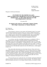 Statement by the Delegation of the Russian Federation in response to the report by the High Commissioner on National Minorities, Ambassador Lamberto Zannier