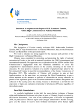 Statement by the Delegation of Ukraine response to the report by the High Commissioner on National Minorities, Ambassador Lamberto Zannier