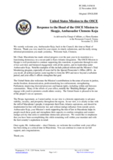 Statement by the Delegation of the United States of America in response to the report by the Head of the OSCE Mission to Skopje, Ambassador Clemens Koja