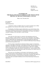 Statement by H.E. Elena Molaroni, Ambassador and Permanent Representative to the OSCE