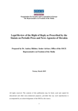 Legal Review of the Right of Reply as Prescribed by the Statute on Periodic Press and News Agencies of Slovakia