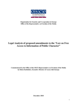 Legal Analysis of proposed amendments to the “Law on Free Access to Information of Public Character"
