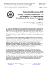 Statement by the Delegation of the United States of America on Russia’s ongoing aggression against Ukraine and illegal occupation of Crimea