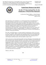 Statement by Delegation of the United States of America on the International Day for the Elimination of Racial Discrimination, observed on 21 March