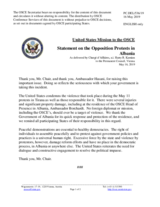 Statement by the Delegation of the United States of America on threats to the Head of the OSCE Presence in Albania