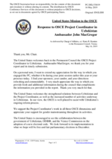 Statement by the Delegation of the United States of America in response to the report by the OSCE Project Co-Ordinator in Uzbekistan, Ambassador John MacGregor