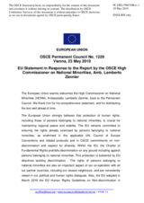 Statement by the Romanian EU Presidency in response to the report by the High Commissioner on National Minorities, Ambassador Lamberto Zannier