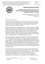 Statement by the Delegation of the United States of America on Russia’s ongoing aggression against Ukraine and illegal occupation of Crimea