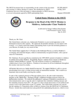 Statement by the Delegation of the United States of America in response to the report by the Head of the OSCE Mission to Moldova, Ambassador Claus Neukirch