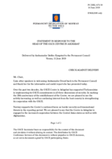 Statement by the Delegation of Norway in response to the report by the Head of the OSCE Centre in Ashgabat, Ambassador Natalya Drozd