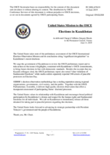 Statement by the Delegation of the United States of America on the early presidential election in Kazakhstan, held on 9 June 2019