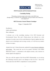 Remarks by OSCE Secretary General Thomas Greminger at the Concluding Meeting of the 2019 OSCE Economic and Environmental Forum 