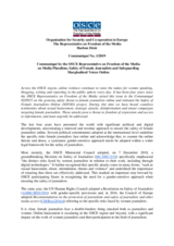 Communiqué by the OSCE RFoM on Media Pluralism, Safety of Female Journalists and Safeguarding Marginalized Voices Online 