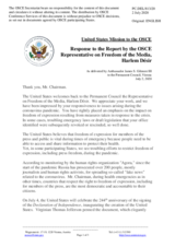 Statement by the Delegation of the United States of America in response to the report by the OSCE Representative on Freedom of the Media, Mr. Harlem Désir