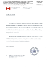 Response by the Delegation of Canada to the Questionnaire on the Code of Conduct on Politico-Military Aspects of Security