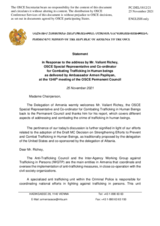 Statement by the Delegation of Armenia in response to the report by the OSCE Special Representative and Co-ordinator for Combating Trafficking in Human Beings, Mr. Valiant Richey