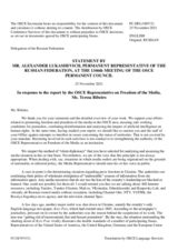 Statement by the Delegation of the Russian Federation in response to the report by the OSCE Representative on Freedom of the Media, Ms. Teresa Ribeiro