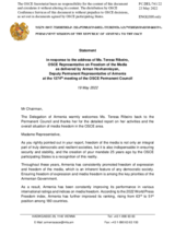Statement by the Delegation of Armenia in response to the report by the OSCE Representative on Freedom of the Media, Ms. Teresa Ribeiro