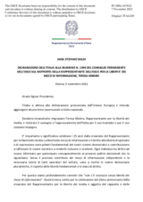 Dichiarazione dell’Italia sul rapporto della Rappresentante dell’OSCE per la liberta’ dei mezzi di informazione, Teresa Ribeiro