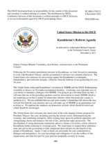 Statement by the Delegation of the United States of America on ongoing democratic reforms in Kazakhstan and the results of the presidential election conducted on 20 November 2022