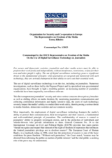 Communiqué by the OSCE Representative on Freedom of the Media on the Use of Digital Surveillance Technology on Journalists