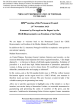 Statement by the Delegation of Portugal in response to the report by the OSCE Representative on Freedom of the Media, Ms. Teresa Ribeiro
