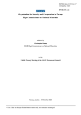 Report by the High Commissioner on National Minorities, Ambassador Christophe Kamp