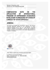 Armenia: Comparative Note on the Application of International Freedom of Expression Standards in Relation to Breaches of Codes of Conduct by State Officials