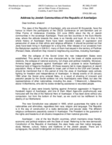 Address by Jewish Communities of the Republic of Azerbaijan