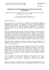 Intervention by Joanna Chellapermal, Christian Solidarity Worldwide (CSW) EU Office, "European Platform on Religious Discrimination and Intolerance"
