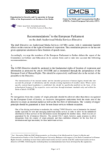 Recommendations to the European Parliament on the draft Audiovisual Media Services Directive (AVMS)