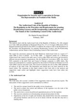 Legal review of the Moldovan Audiovisual Code, the Regulation for Granting Broadcasting Licences, and the Statute of the Coordinating Council.