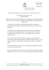 Statement by the Slovenian Presidency of the Council of the European Union on the situation in Armenia following the presidential elections