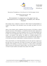 Statement by the Slovenian Presidency of the Council of the European Union in response to the report by the Representative on Freedom of the Media, Mr. Miklos Haraszti