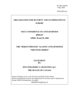 Statement by Senator Jerry S. Grafstein, Q.C., the Senate of Canada